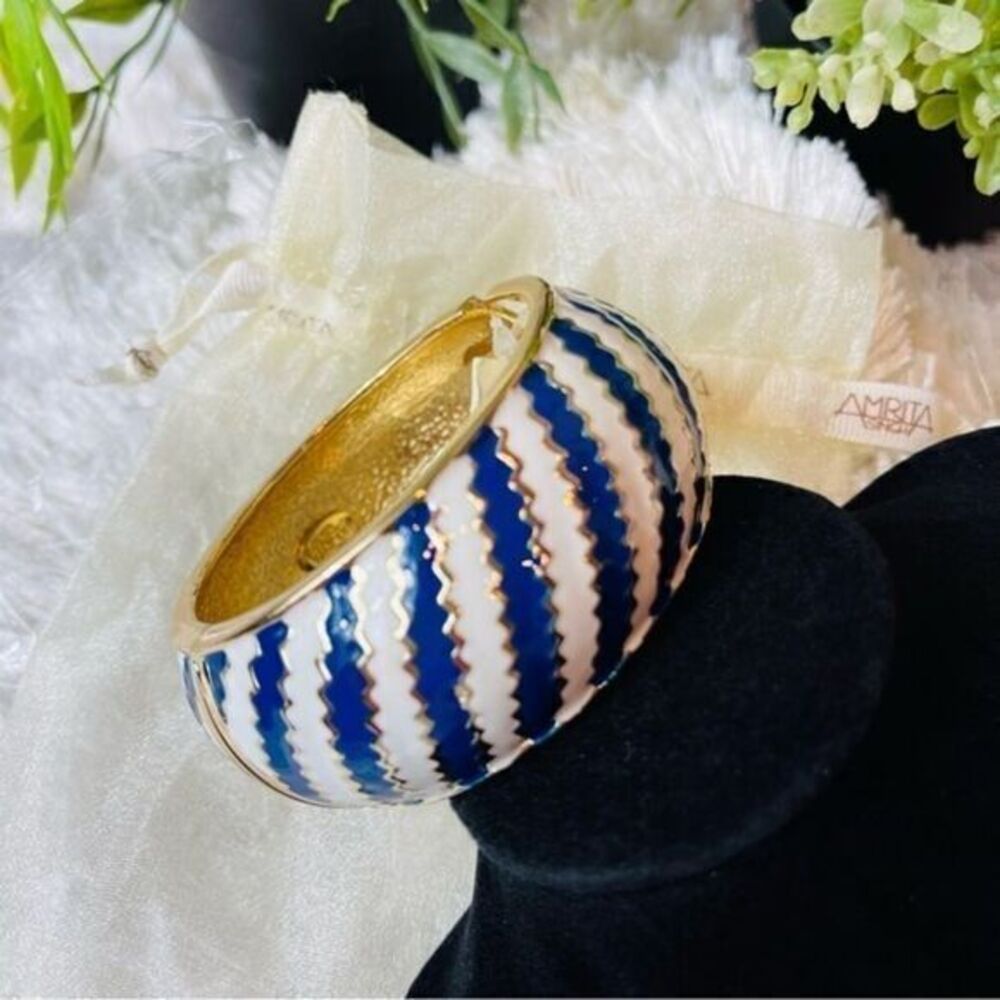 Amrita Singh‎ Gorgeous Blue-White & Goldtone Kimmy Stripe Cuff Designed